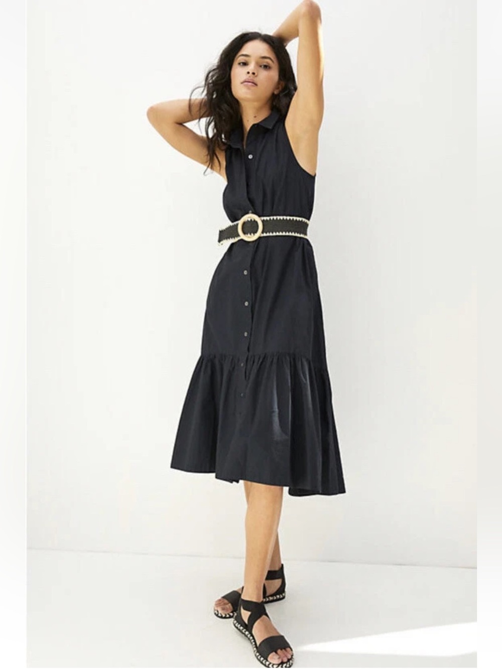 Maeve Antropologie Paola Flounced Midi Dress In Black